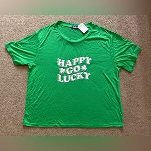 Claire's Bright Green Graphic Tee with Purple Logo Tag